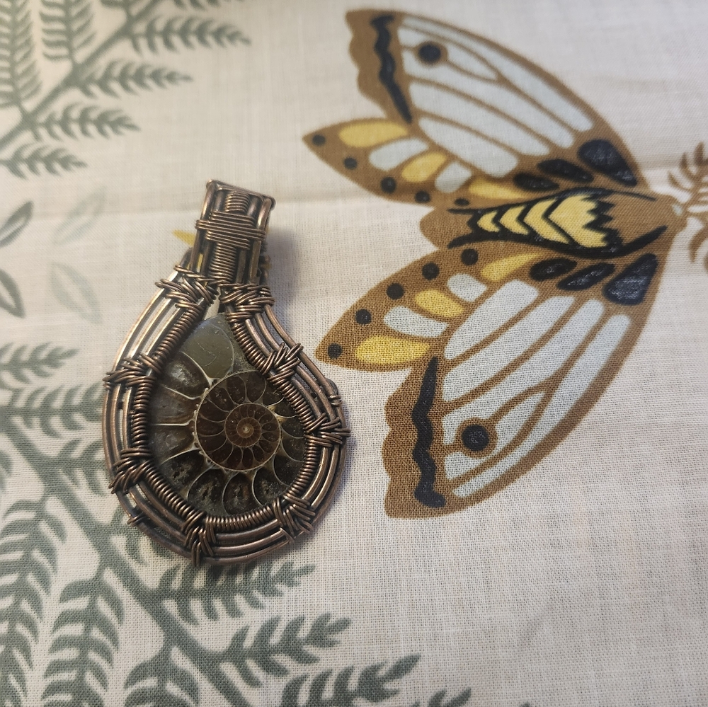 Copper Wire Wrapped Ammonite Pendant